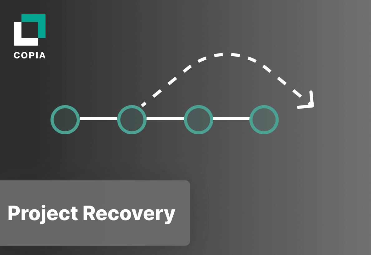 A diagram with four connected circles and a dashed arrow indicating a transition, labeled "Project Recovery" on a dark
