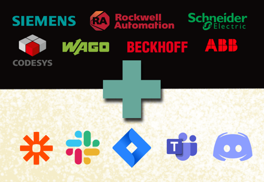 Logos of various automation and integration platform companies above, with collaboration tools like Slack, Jira, Teams, and