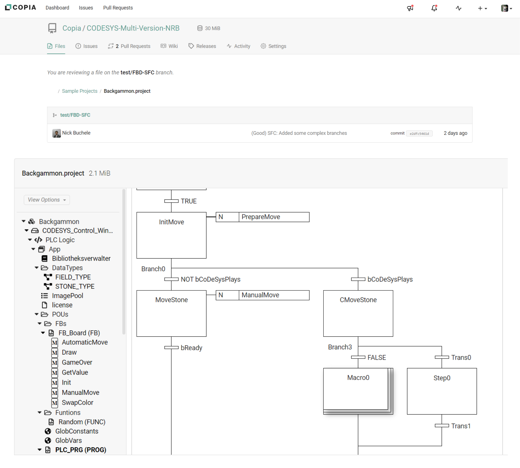 CODESYS Sequential Function Chart (SFC) displayed in Copia