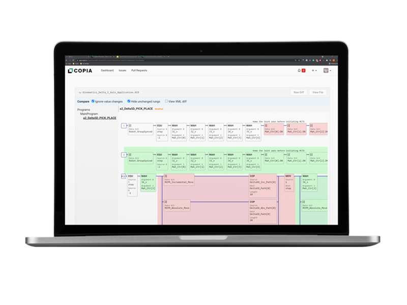 Copia PLC code visual differences in a browser