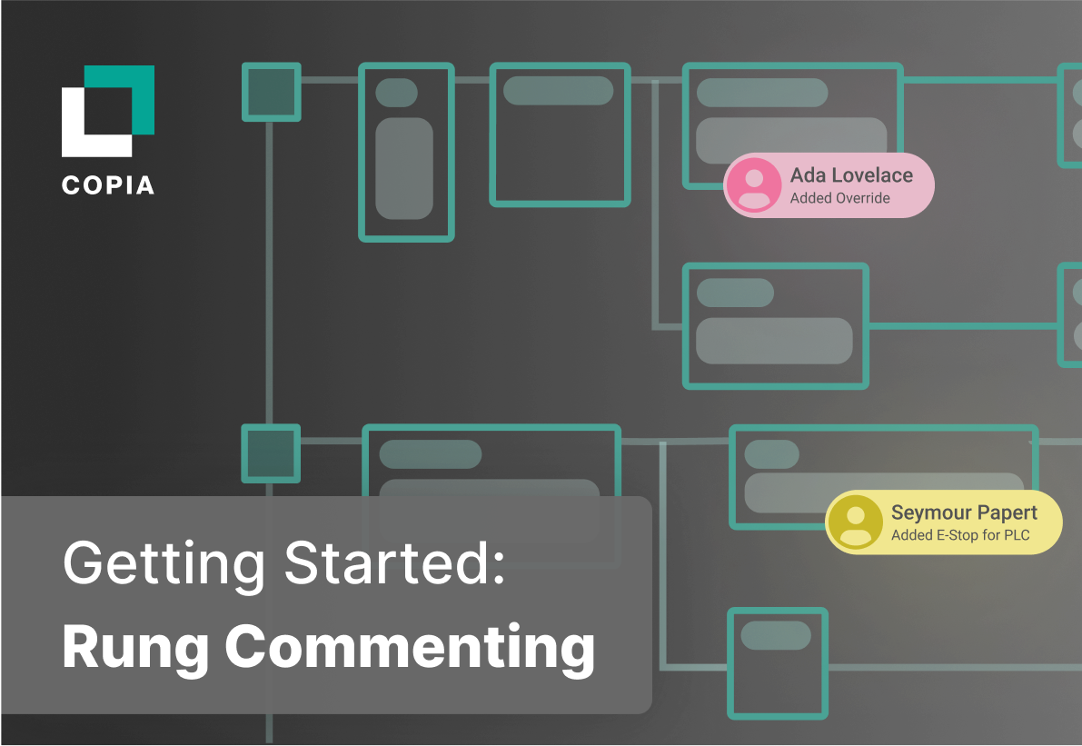 Flowchart with user comments labeled as "Ada Lovelace" in pink and "Seymour Papert" in yellow, illustrating rung commenting.