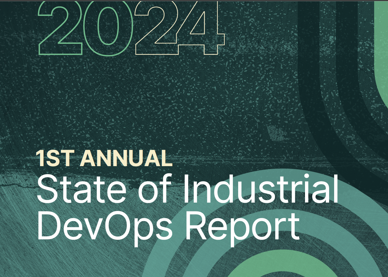 Cover page of the 1st Annual State of Industrial DevOps Report, featuring the year 2024 in large text and a teal background.