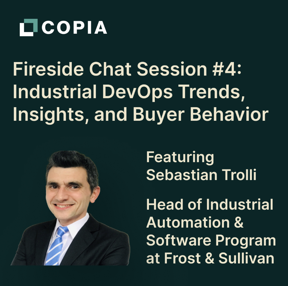 A promotional poster for a fireside chat session featuring Sebastian Trolli, Head of Industrial Automation & Software at