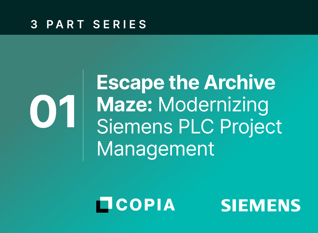 A digital graphic with a teal background promoting Siemens PLC project management and modernization.