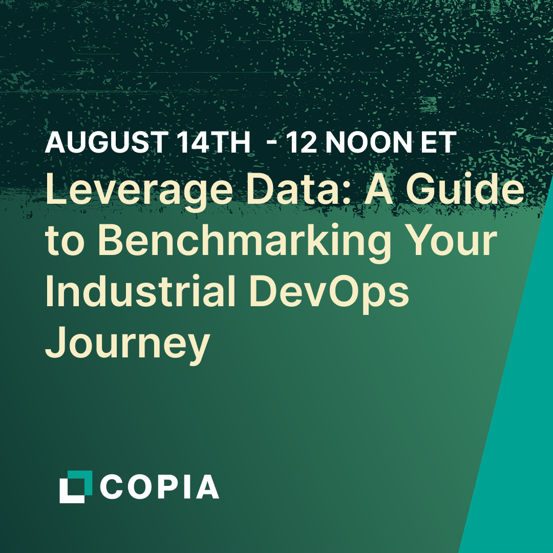 Webinar titled "Leverage Data: A Guide to Benchmarking Your Industrial DevOps Journey" scheduled for August 14th at 12 noon