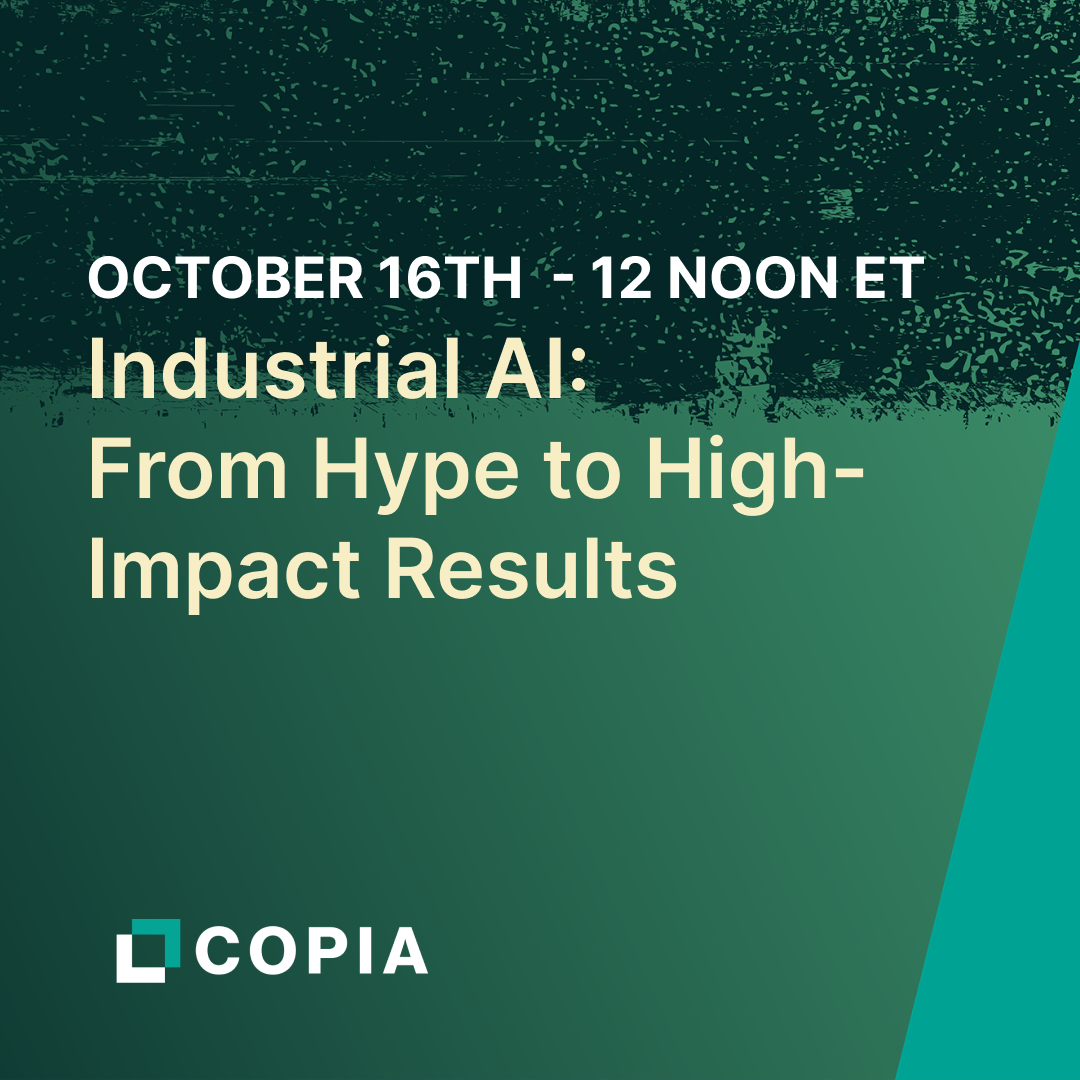 Announcement for a webinar on industrial AI titled "From Hype to High-Impact Results" scheduled for October 16th at 12 noon
