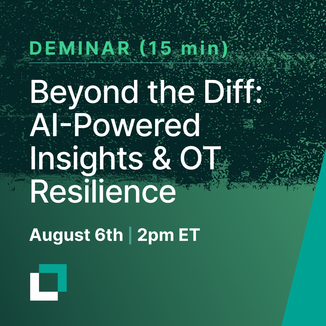 A digital poster promoting a seminar titled "Beyond the Diff: AI-Powered Insights & OT Resilience," scheduled for August 6th