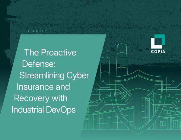 A digital illustration of a shield with circuit lines and a building, symbolizing cyber resilience and industrial DevOps