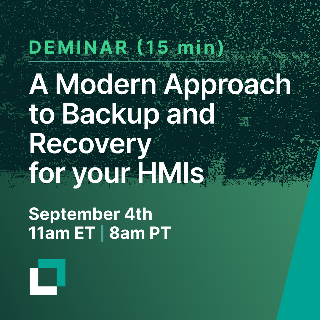 Announcement for a 15-minute seminar on modern backup and recovery approaches for HMIs, scheduled for September 4th at 11am