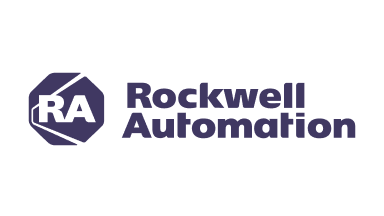 Rockwell Automation logo featuring a hexagonal icon with "RA" and the company name in bold purple text.