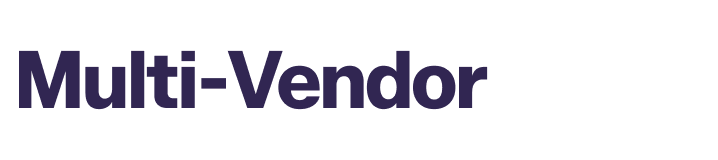 "Multi-Vendor" text logo with a dark background and purple lettering.