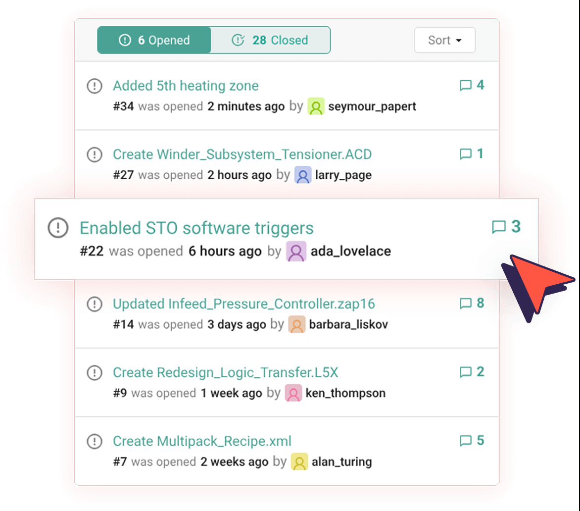 A multi-vendor product management dashboard displaying open and closed tickets with user icons, timestamps, and comment
