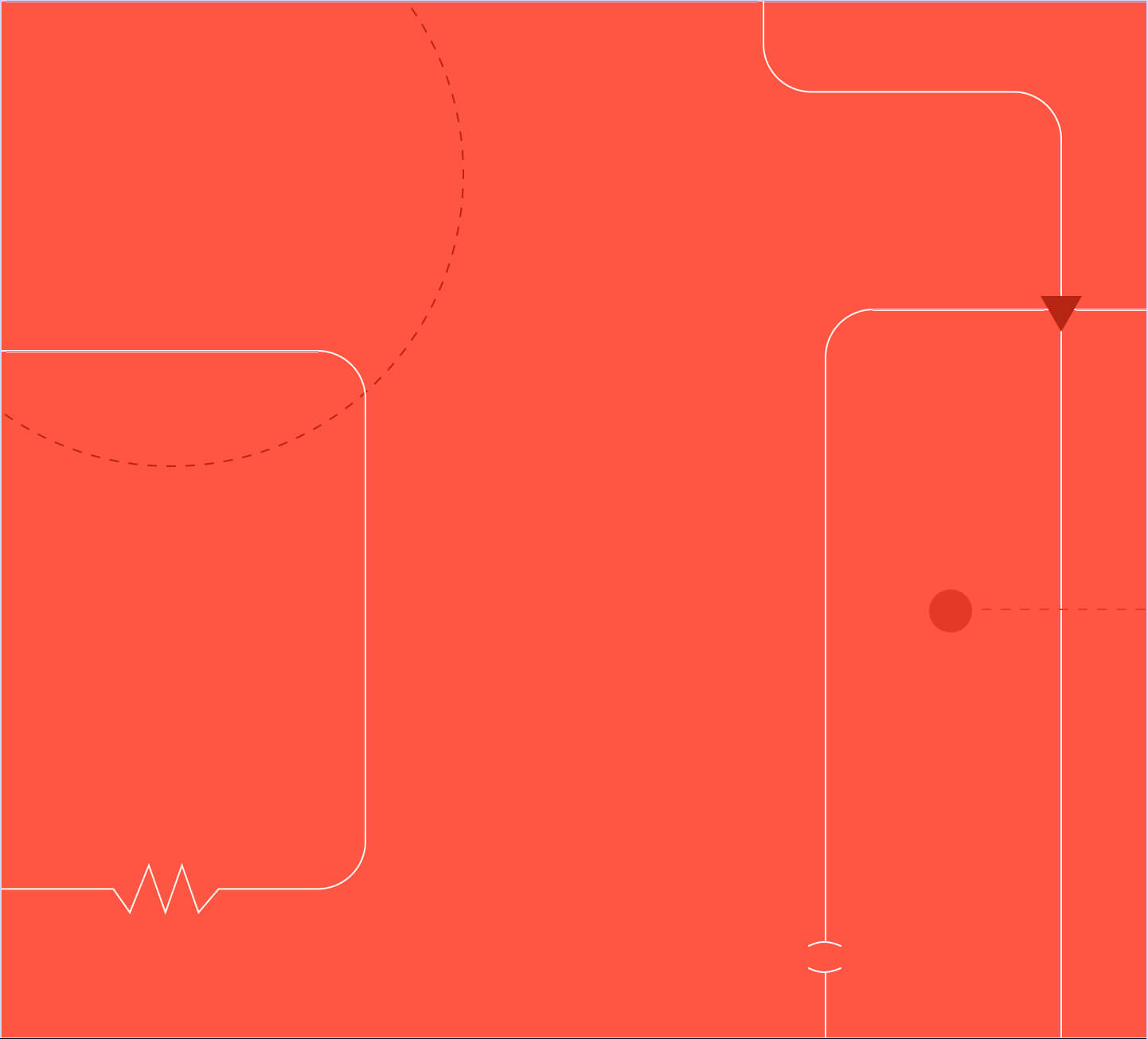 Abstract red background with white circuit-like lines and geometric shapes, resembling a technology or product control theme.