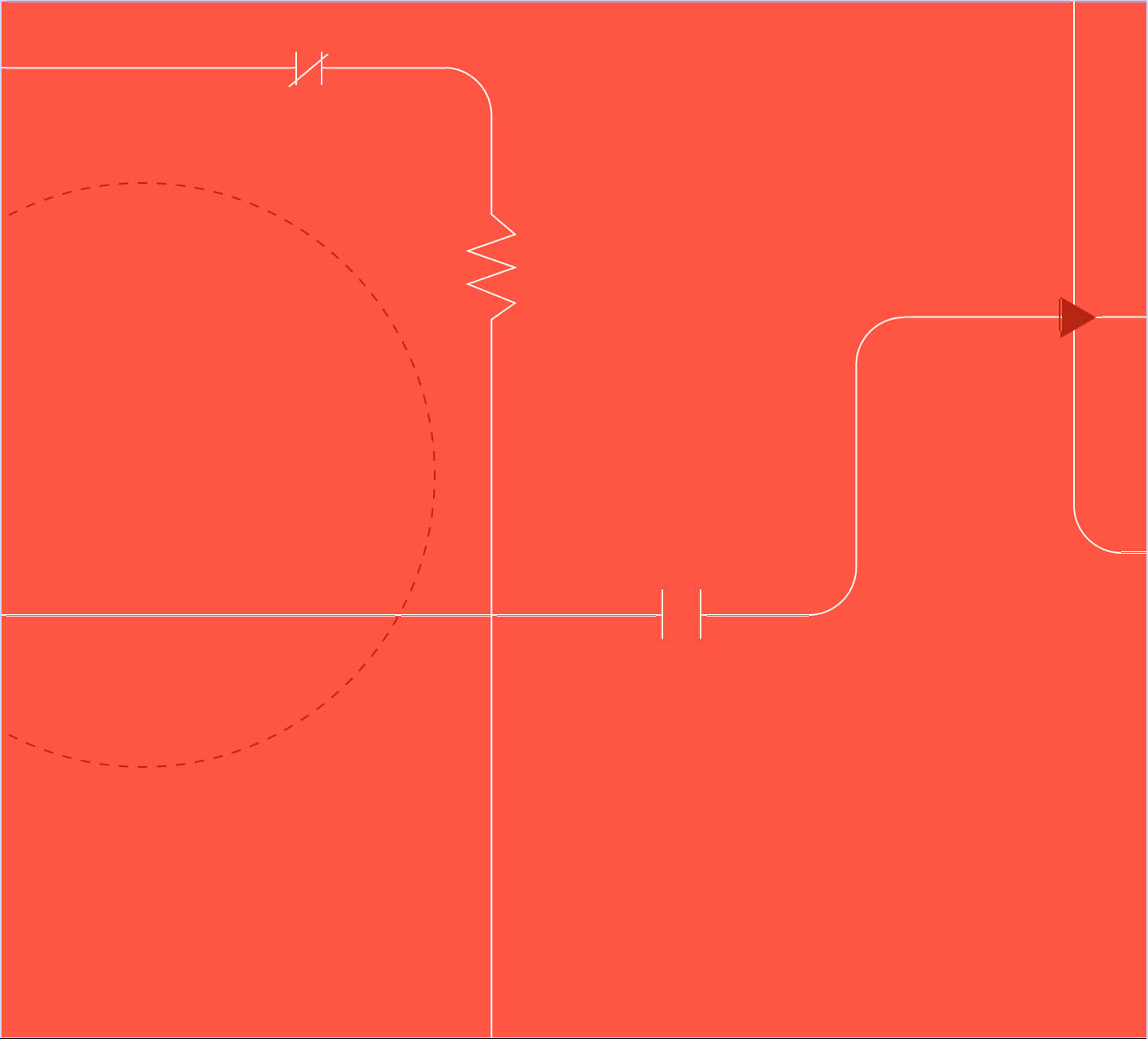 A red background with white circuit-like lines, resistors, and a triangle arrow, illustrating a technical product insight