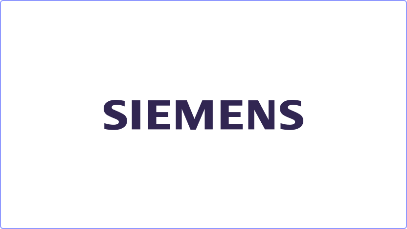 Siemens logo with the word "SIEMENS" in bold purple letters on a black background.